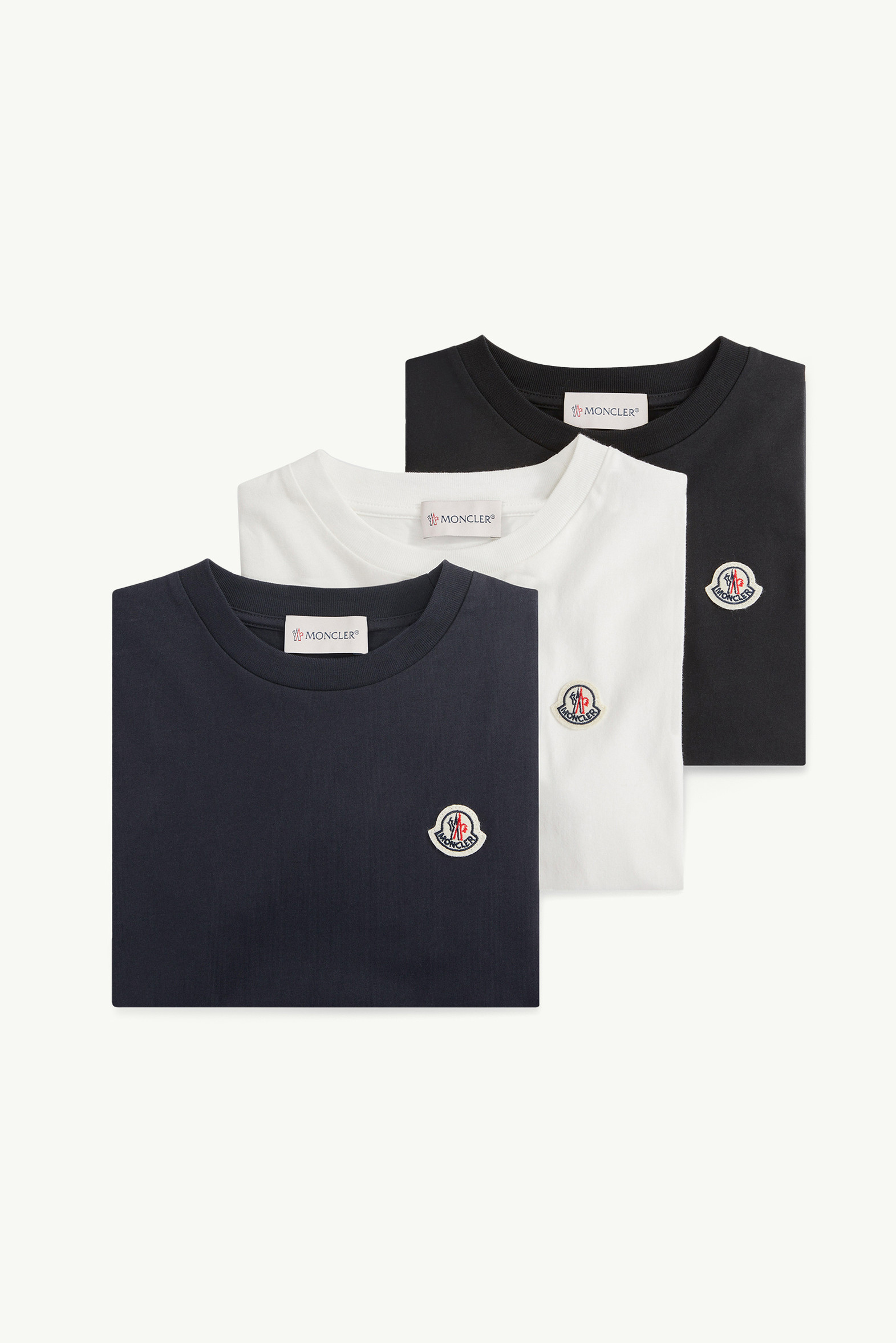 Camiseta de algodón con parche con logotipo (pack de 3) Niño Azul & Negro & Blanco Moncler 0